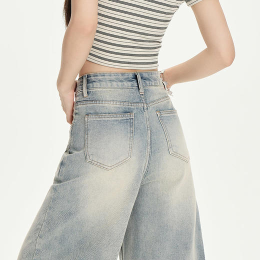 罗蒙夏季女士七分裤复古高腰阔腿显瘦牛仔裤百搭通勤女舒适裤子 商品图6