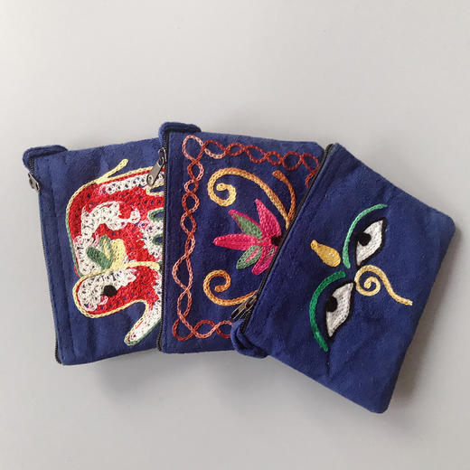 尼泊尔进口麂皮小零钱包女士民族风手拿包手工刺绣 商品图1