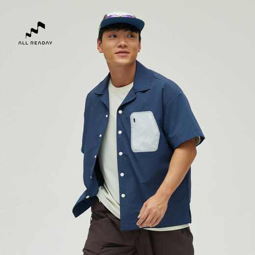 【好货清仓 独特古巴领 前短后长设计】新奇天轻量防泼压胶口袋宽松版短袖衬衫-宽松版，码数偏大 商品图2