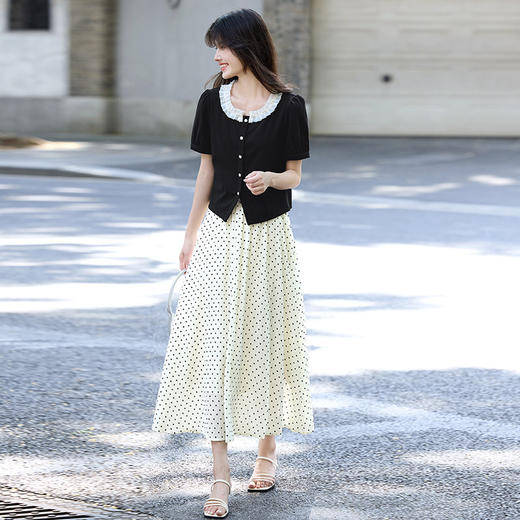 【专属特价】熙世界小香风花边圆领短款上衣波点半身裙两件套女2025夏女装套装 商品图3