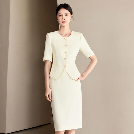 IWY/米白色夏季短袖小香风西装套裙女气质名媛珠宝接待工作服职业裙装25CS776 商品图0