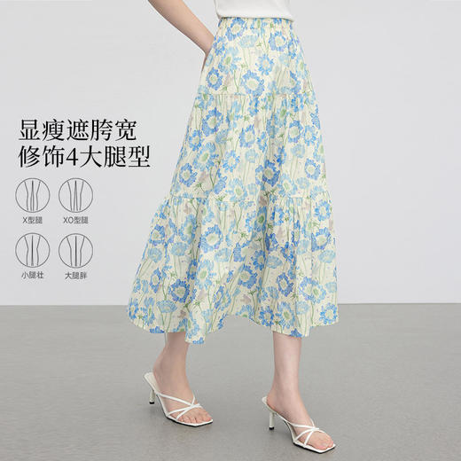 【专属特价】熙世界法式蓝色碎花半身裙女夏季2025新款浪漫复古印花a字蛋糕裙 商品图2