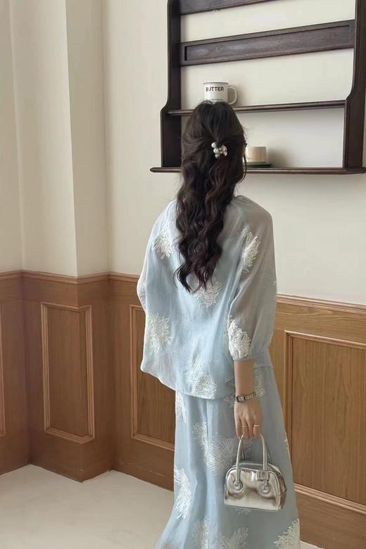 SUMMER & SAGE 云雾西子蓝新中式舒适套装裙 20718 商品图7