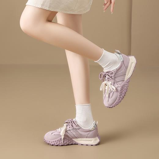 ZHR真皮透气德训鞋女夏季商场同款2025厚底休闲网面紫色阿甘鞋 商品图11