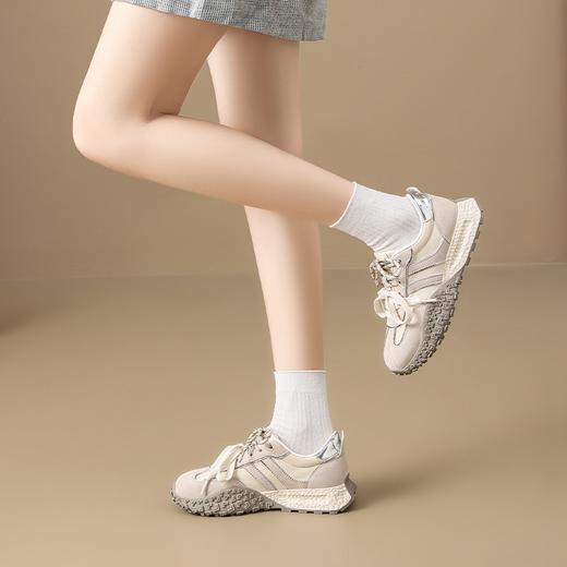 ZHR真皮透气德训鞋女夏季商场同款2025厚底休闲网面紫色阿甘鞋 商品图7