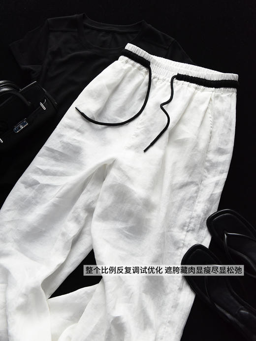 老钱风100进口苎麻高质撞色腰亚麻阔腿裤 商品图10