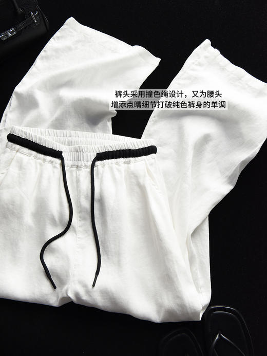 老钱风100进口苎麻高质撞色腰亚麻阔腿裤 商品图11