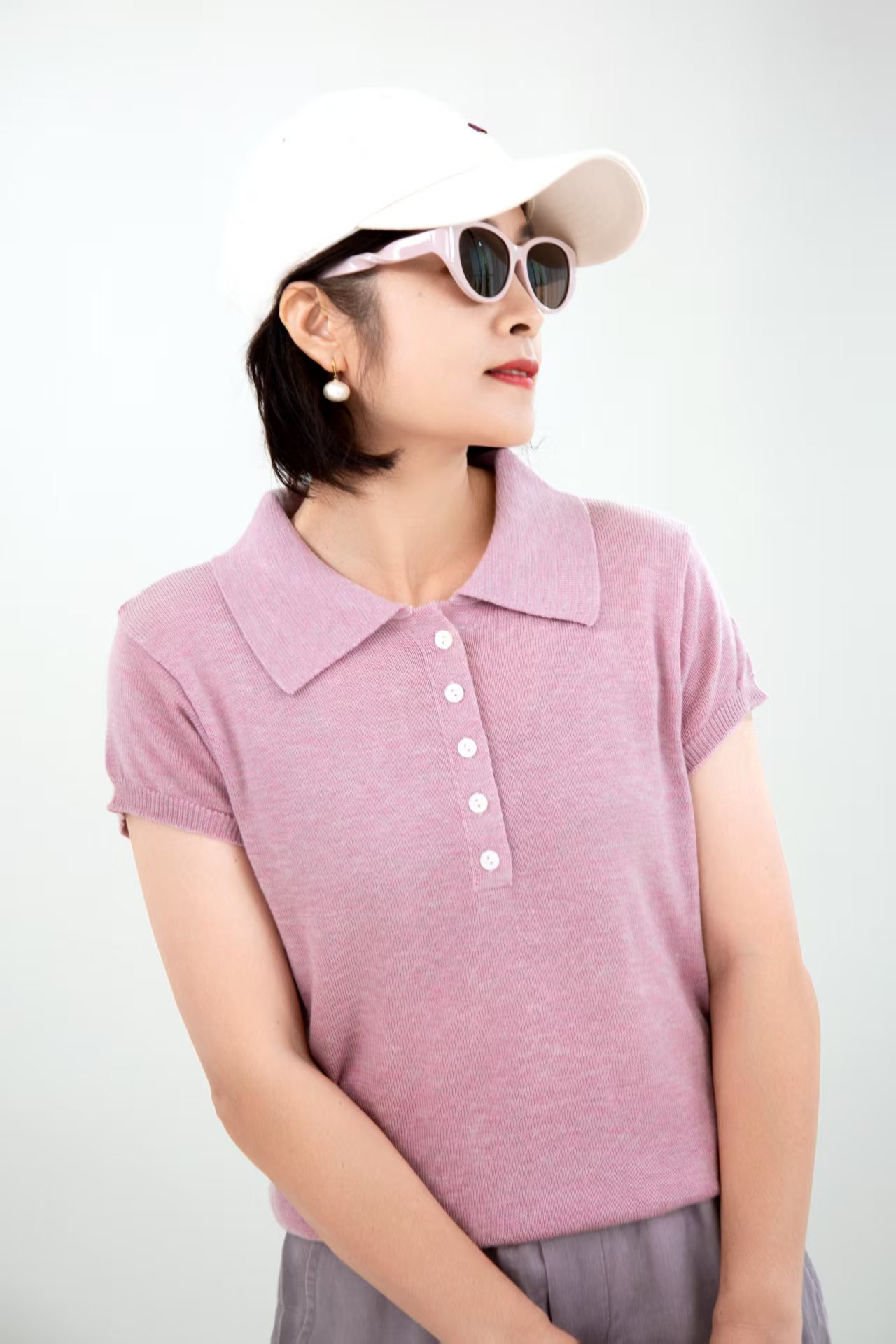 翻领短袖针织衫