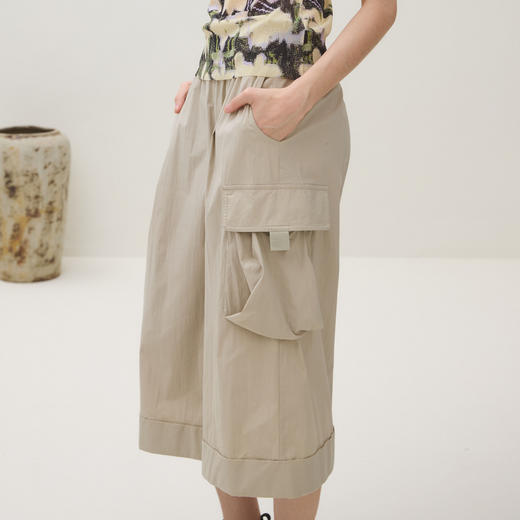 谜底阔腿裤八分裤女2025秋新品工装风松紧腰挺括大口袋253MK1105 商品图2