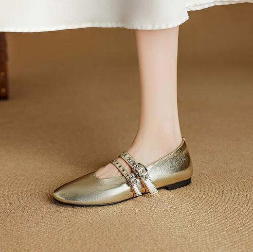 【预售5天】法式复古双搭扣，金色玛丽珍小皮鞋NJMK&K1655 商品图3