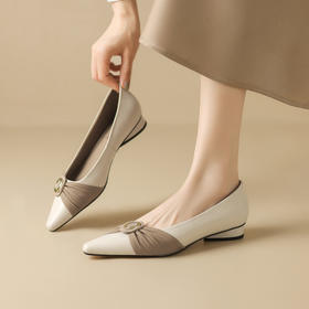 【预售5天】百搭单鞋浅口尖头米白色，低跟平底鞋洋气皮鞋YS&0315