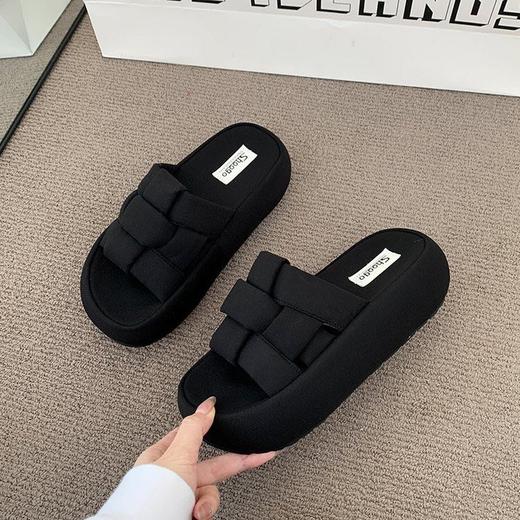 【YW】无忧购厚底拖鞋女夏外穿编织踩屎感沙滩懒人一字拖B0068（截单后3-5天发货） 商品图4