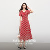 熙世界复古红色格纹连衣裙女高级感夏季气质灯笼袖海边度假长裙子 商品缩略图2