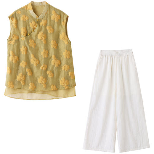 新中式复古刺绣套装女2025夏季新款洋气减龄显瘦上衣阔腿裤两件套ZYFA8863 商品图4