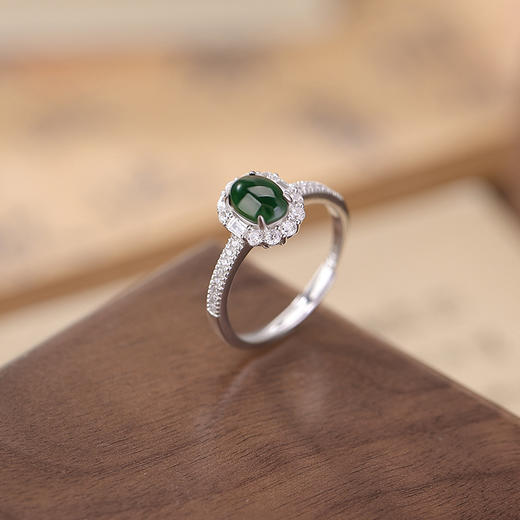 【清风抚露】S925纯银蓝水翡翠绿翡翠蛋面开口戒指【CW-JZ06851】 商品图1