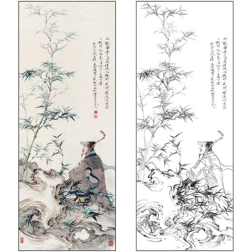 任重山水人物工笔画白描底稿《人物》临摹勾线高清打印稿RD70 商品图0
