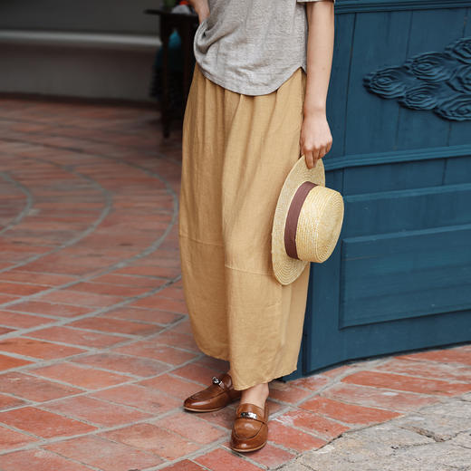 绽放368朵/【多巴胺系列·遛弯裤】高支砂洗薄款亚麻松紧腰九分裤 商品图1