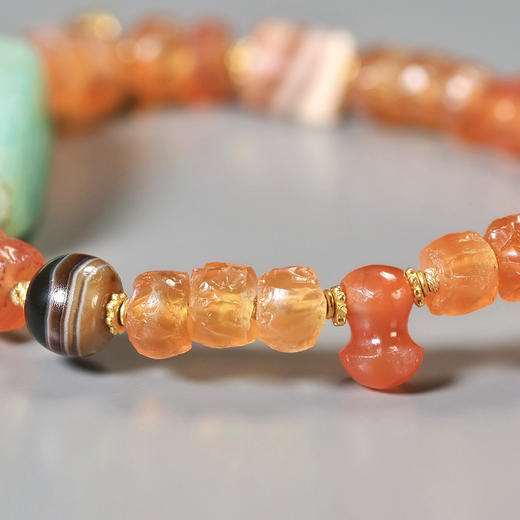 西亚高古天河石+红玛瑙金莲多宝手串 商品图6