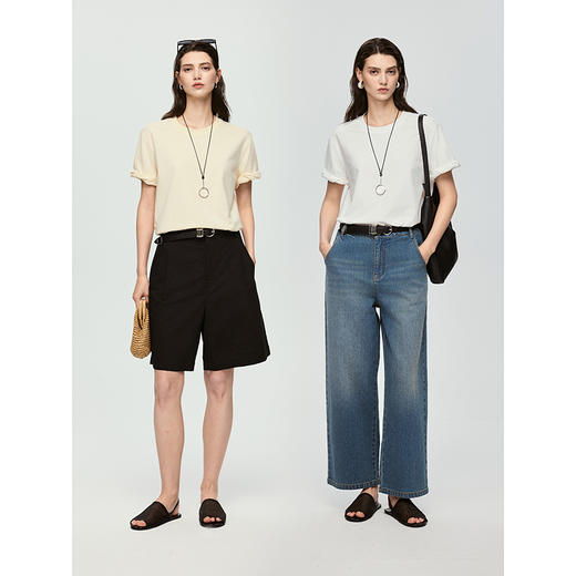 棉仓363601075-初棉假日感造型感-卷卷边短袖T恤 商品图4