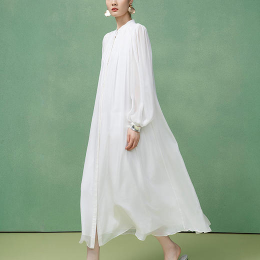 【林栖设计小店】桑蚕丝连衣裙立领宽松2025早秋新款长裙子女1953037 商品图0
