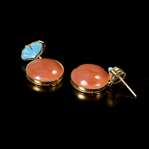 清代红玛瑙扣子+20世纪欧洲绿松石花瓣耳环 商品图4