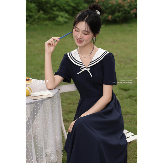 鹿向南[格兰芬多学院]夏法式优雅气质小众款简约甜美感短袖连衣裙 商品图0