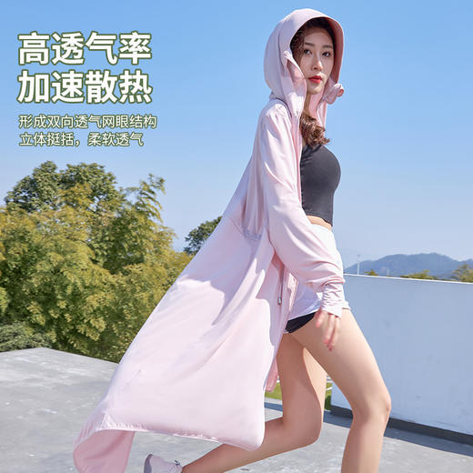 【长款凉感防晒服，全身透气~】夏季长款连帽防晒衣女 长袖遮阳宽松收腰显瘦 舒适出行休闲外套防晒-QQ 商品图3