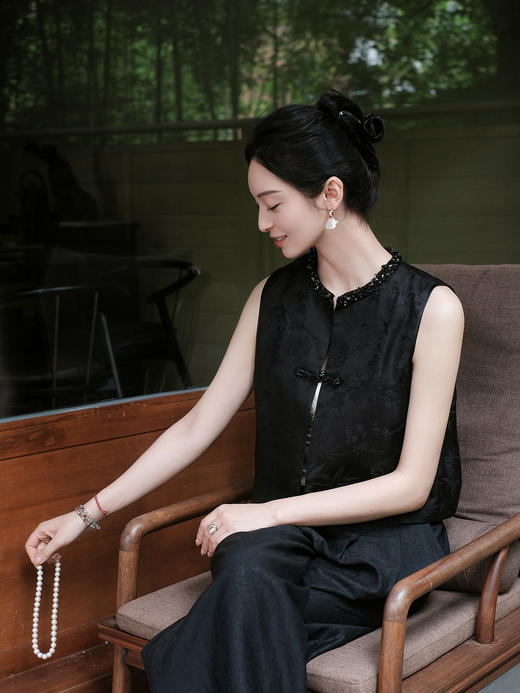 盛唐牡丹|真丝香云纱一粒扣马甲 商品图4