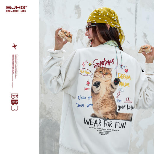 BJHG不计后果 趣味贴贴长袖t恤男款秋季宽松休闲暖皮恒温卫衣女 商品图0