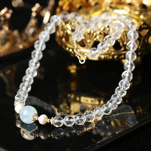 灵机生活馆「蓝澜岁安」海蓝宝白水晶项链·手链珍珠套装平安同款新送礼高级 商品图2