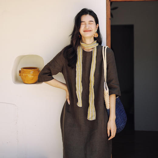 绽放427朵/【多巴胺系列·三姊妹】重磅砂洗粗亚麻七分袖连衣裙女 商品图3