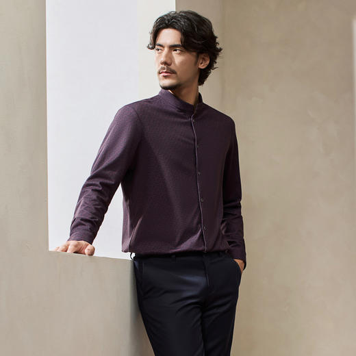 【立领衬衫/含羊毛莫代尔】柒牌长袖衬衫男秋季中华立领国风衬衣129A70850 商品图1