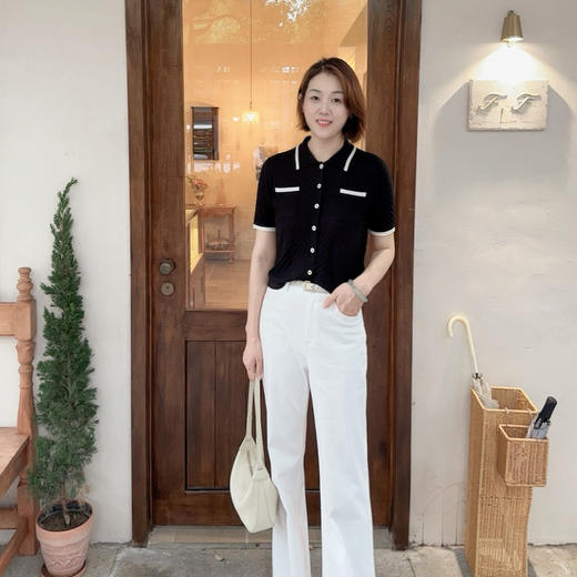 火桐hooton 大航海家 真丝羊毛撞色针织短袖开衫G478 商品图2