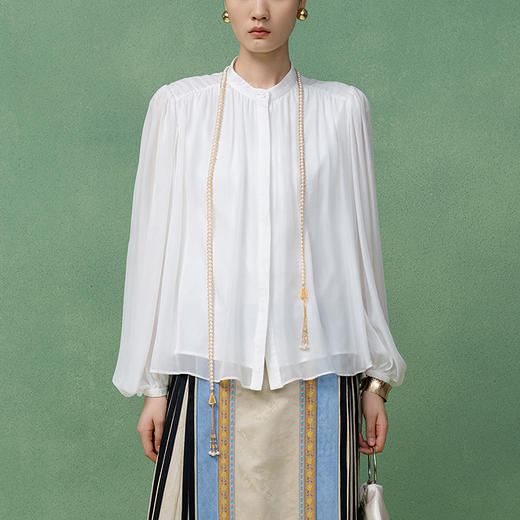 【林栖设计小店】桑蚕丝衬衣褶皱肌理气质2025早秋新款上衣女1953036 商品图0