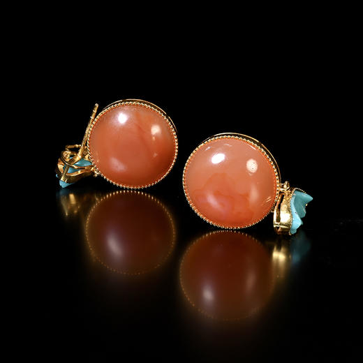 清代红玛瑙扣子+20世纪欧洲绿松石花瓣耳环 商品图6