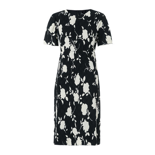 EITIE爱特爱高级气质圆领高腰a字黑白印花连衣裙春新款8107814 商品图5