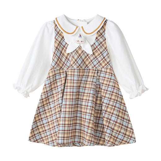 笛莎Deesha 童装女童连衣裙2025秋新款女童格纹萌趣连衣裙 商品图4