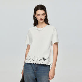 363601040-初棉清新文艺夏日重工镂空绣花T恤上衣