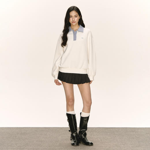 Ariseism 美式复古双色拼接POLO领卫衣外套女秋季新款宽松上衣 商品图4