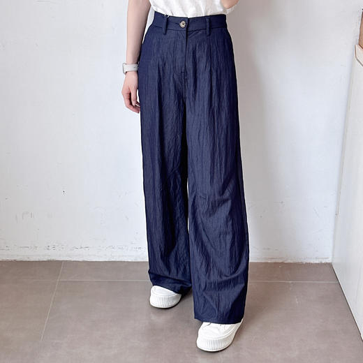 新款百搭休闲透气亚麻长裤阔腿裤肌理感自然褶皱休闲裤 商品图5