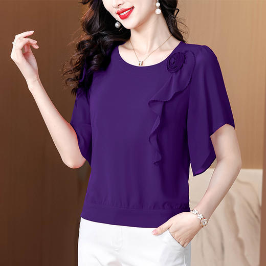 KQL 720G6339立体花朵优雅显瘦雪纺衫时尚 商品图0