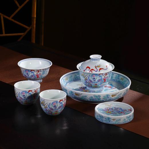 成艺陶瓷仿古泥粉彩舞狮滚绣球小缸杯家用小容量茶杯中式会客杯粉彩狮绣球悬停两才盖碗160m元融壶承(18cm)l玛瑙红山水融香介杯 商品图3