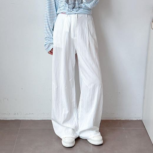 新款百搭休闲透气亚麻长裤阔腿裤肌理感自然褶皱休闲裤 商品图6
