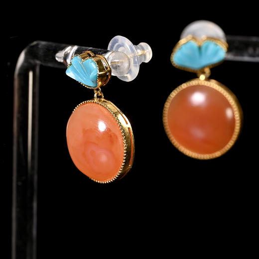 清代红玛瑙扣子+20世纪欧洲绿松石花瓣耳环 商品图3