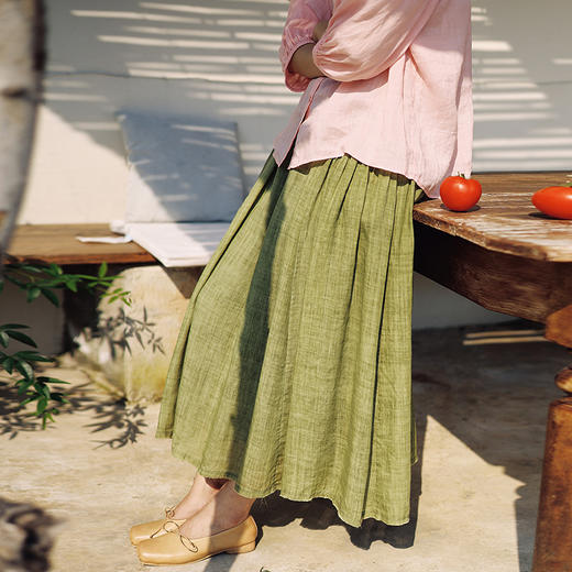 绽放女装376朵/【多巴胺系列】苎麻炒色局部抽褶松紧腰半身中长裙 商品图0