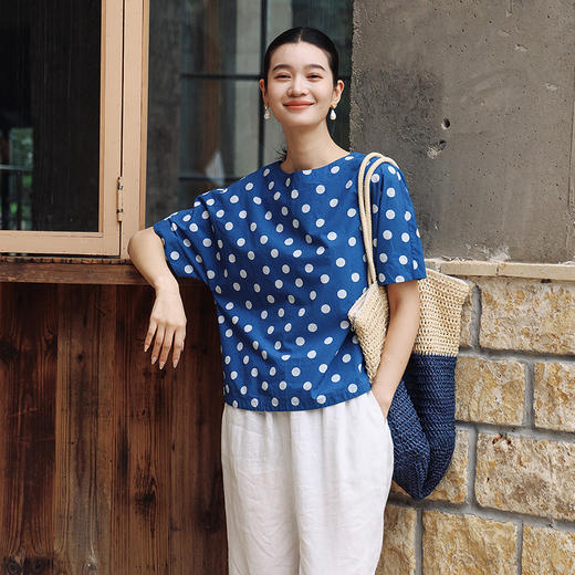 绽放372朵/【多巴胺·波普T】高密棉波点印花圆领连身袖中袖T恤女 商品图1