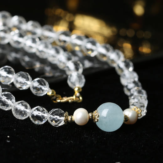 灵机生活馆「蓝澜岁安」海蓝宝白水晶项链·手链珍珠套装平安同款新送礼高级 商品图4