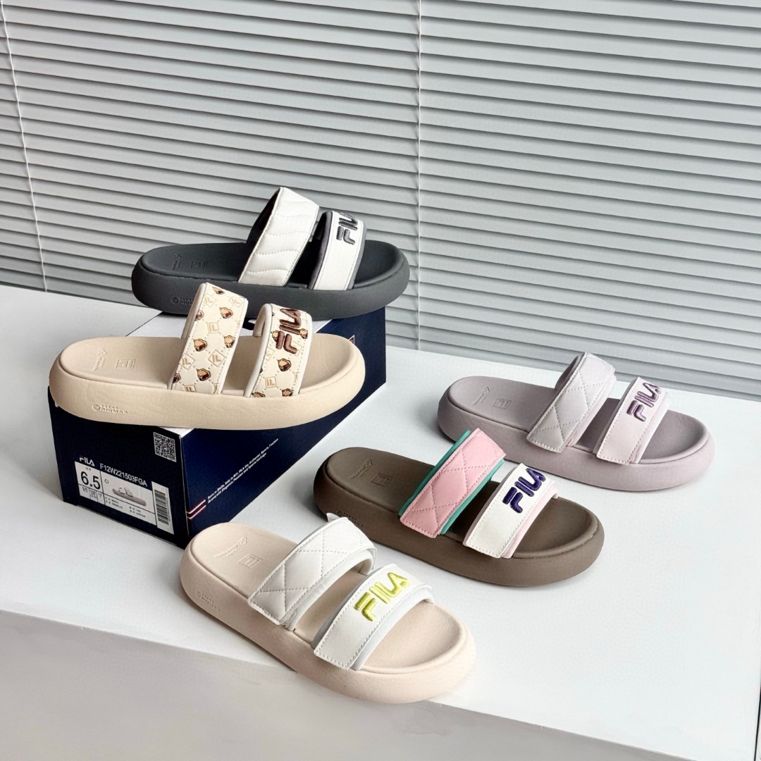 斐*乐拖鞋女2025夏季新款甜甜圈凉拖厚底休闲沙滩女款运动女鞋（赠送4条魔术贴）偏小一码