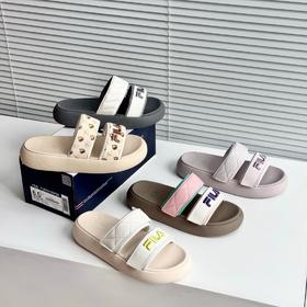 斐*乐拖鞋女2025夏季新款甜甜圈凉拖厚底休闲沙滩女款运动女鞋（赠送4条魔术贴）偏小一码