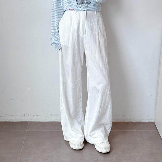 新款百搭休闲透气亚麻长裤阔腿裤肌理感自然褶皱休闲裤 商品图7